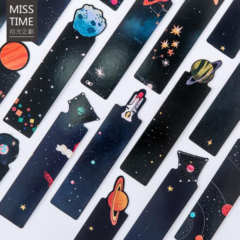 30 Pieces / Set Small Universe Message Creative Shaped Planet Bookmark School Office Supplies Children Students Beautiful Gifts