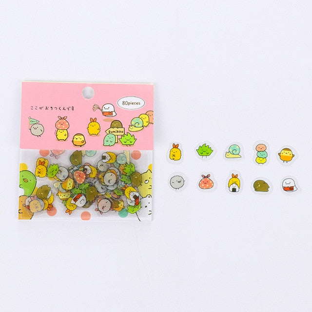 80 pcs/bag Japanese Stationery Stickers Cute Cat Sticky Paper Kawaii PVC Diary Bear sticker For Decoration Diary Scrapbooking